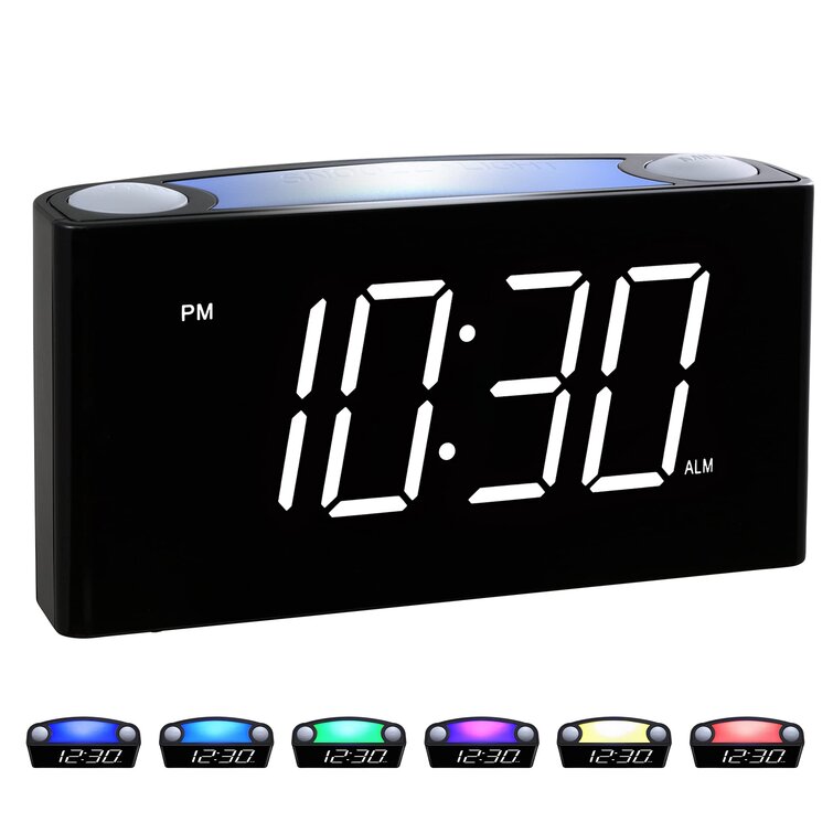Ivy Bronx Digital Alarm Clock For Bedroom USB Chargers, 7 Color Light, 7" LED Large Display With 0-100% Dimmer,Battery Backup, 12/24Hr,Snooze,Loud For Kids, Heavy Sleeper Teens,Desk Alarm Clock | Wayfair