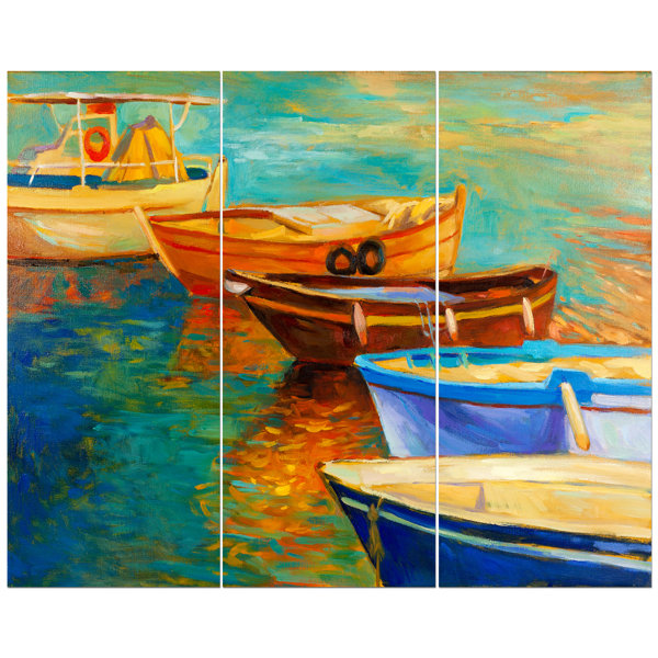 East Urban Home Local Wooden Boats In Calm Water Oil Painting