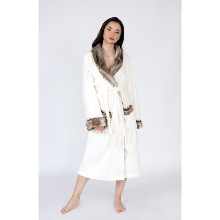 Habigail Ladies Soft Fleece Dressing Gown Full Length Fluffy Bathrobe Zip Up Womans Supersoft House Coat