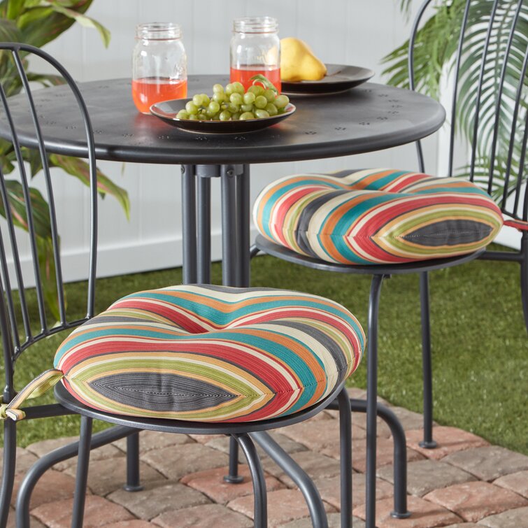Set of 2 Multicolor Striped UV/Fade Resistant Outdoor Patio Seat Cushion 20 with Ties