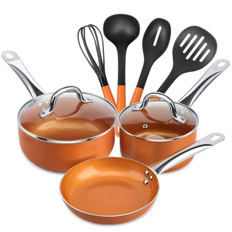 Polar 9 Pieces Copper Cookware Pans And Pots Set 4 Set Cooking Utensils Perfect For Stir Fry Grill Roast Sauce Soup Wayfair