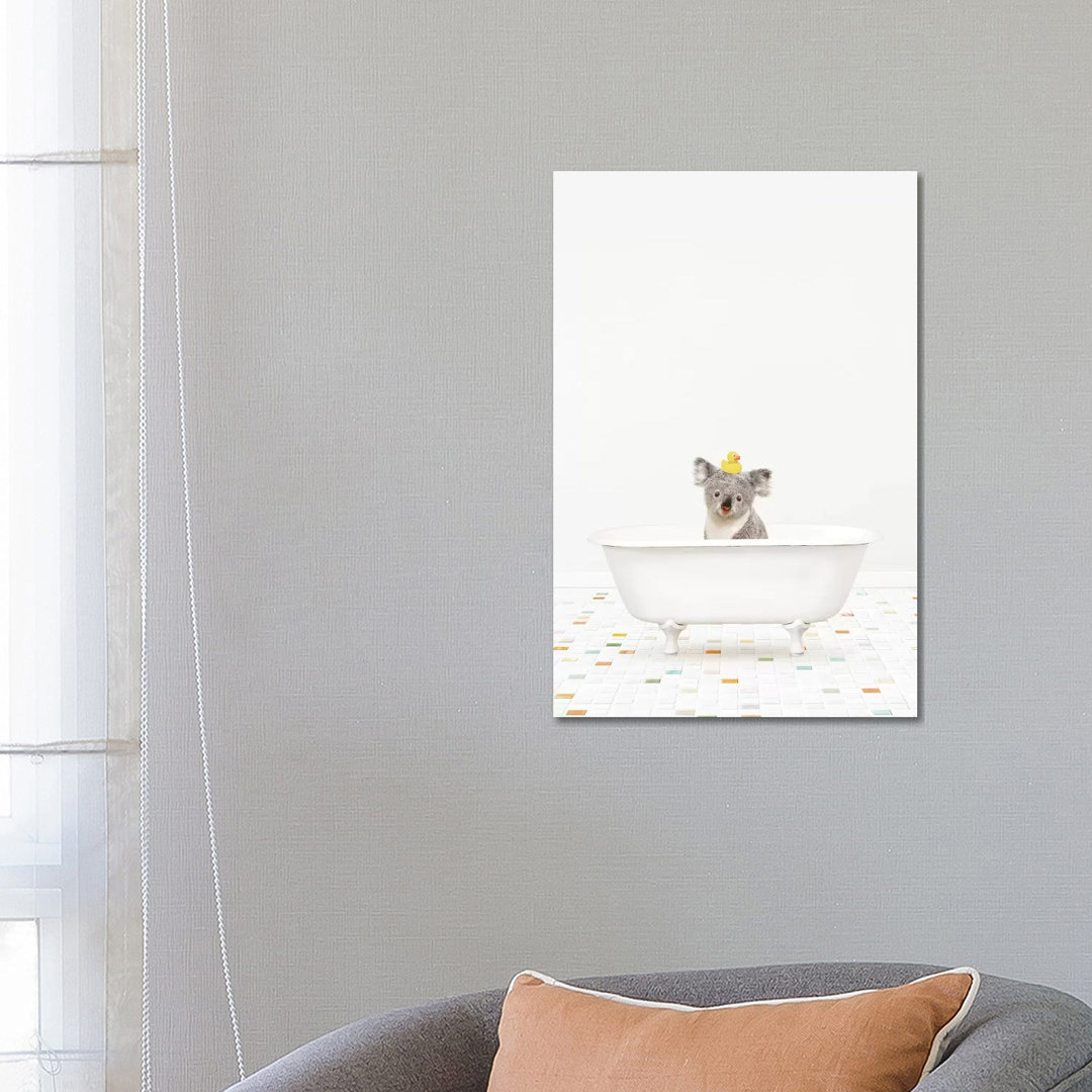Happy Larry Koala In A Vintage Bathtub With Rubber Ducky-Canvas
