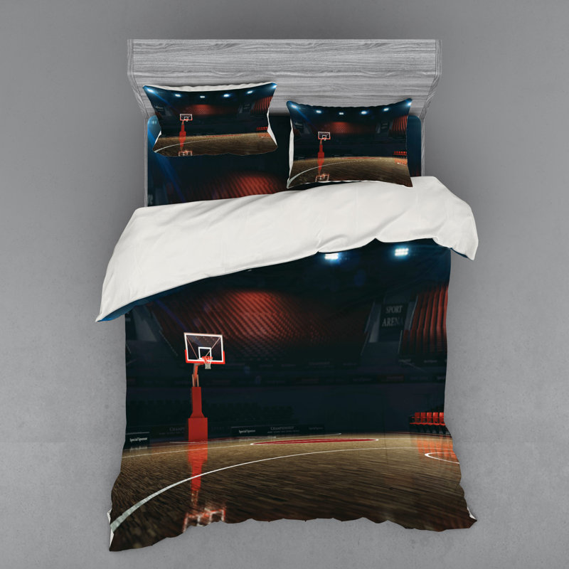 East Urban Home Picture Of Empty Basketball Court Sport Arena With Wood Floor Print Duvet Cover Set