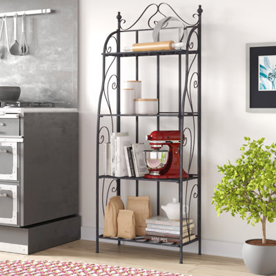 Aelia Metal Indoor Outdoor Tall Folding 4 Shelf Scroll Black Bakers Rack