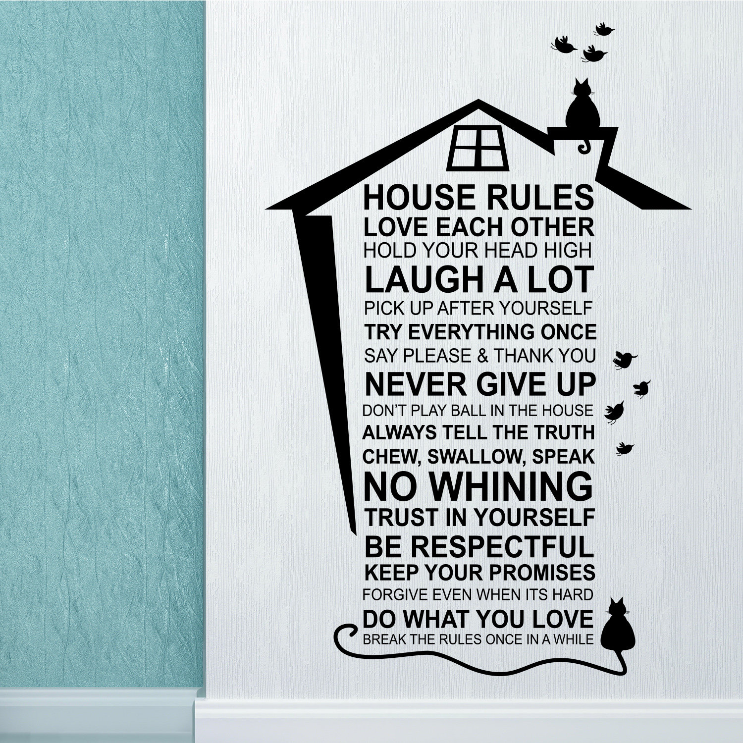 Winston Porter Cat House Roof and House Rules Quote Wall Decal Wayfair