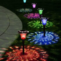 2 Pack Solar Lights Outdoor 7 Color Changing Solar Pathway Lights LED Landscape Lights Waterproof Aluminium Alloy Solar Garden Decorations Colorful Lamp for Yard Lawn Patio Walkway 