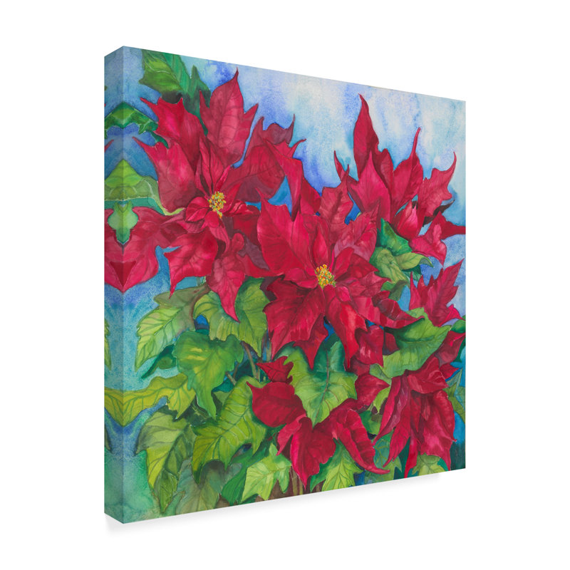 Trademark Art Red Oak Leaf Poinsettias Acrylic Painting Print On