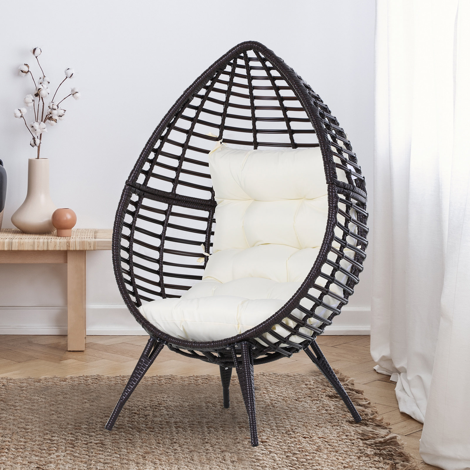 Outsunny Outdoor Indoor Rattan Egg Outsunny 5 Seater Outdoor Garden PP