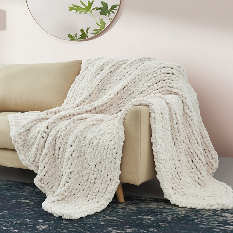 Bed Fringed Luxury Woollen Touch Dark Grey White Blanket Throw Large Sofa 