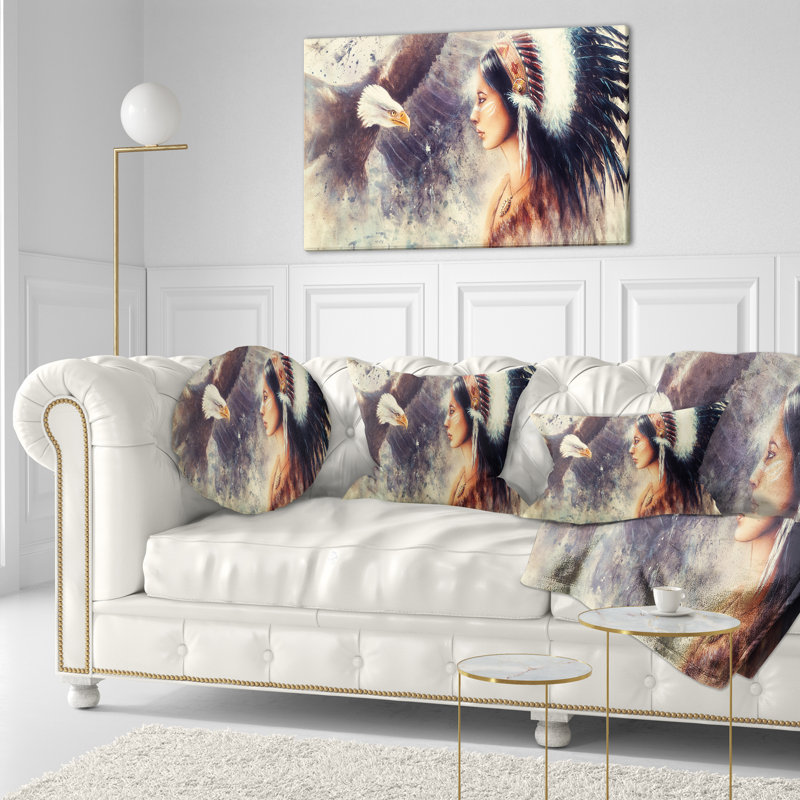 East Urban Home Portrait Indian Woman And Eagle Lumbar Pillow Wayfair