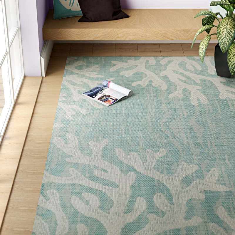Highland Dunes Gonsales Floral Teal Indoor Outdoor Area Rug Reviews Wayfair