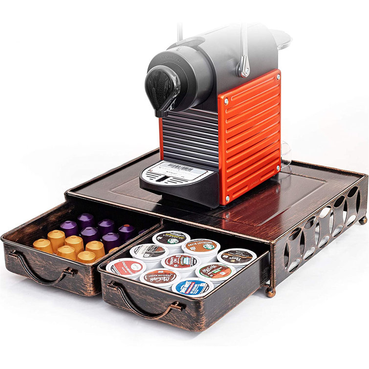 Tarye Coffee Pod Holder With 2pcs Multifunctional Storage Drawer Organizer For Tea Bags K Cup Pods Nespresso Dolce Gusto Cbtl Verismo For Holding 60 Coffee Pods Retro Wayfair