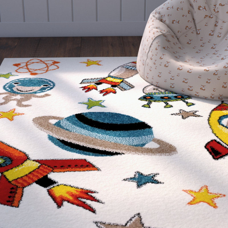 Zoomie Kids Annmarie Bedroom Decor Blue Red Yellow Rug Reviews