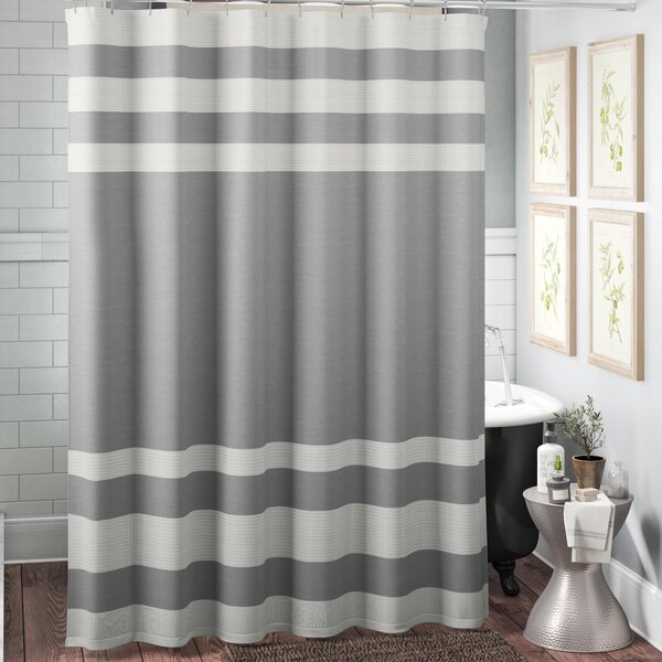 Blue Charcoal Kaleidoscope Design Waffle Fabric Shower Curtain w 12 Hooks Gray 