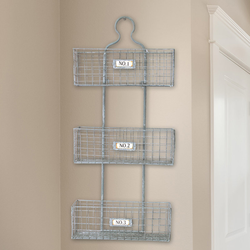 Gracie Oaks Banach 14 X 32 5 X 5 Three Tier Wall Hanging Metal Wire Baskets Reviews Wayfair