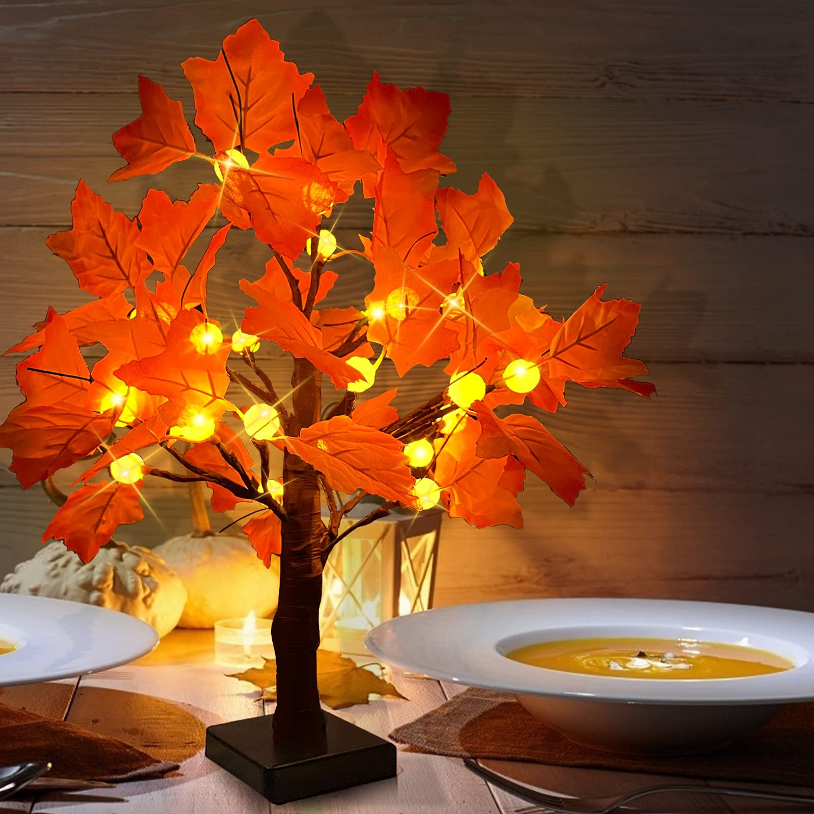 24 LED Lighted Tabletop Fall Maple Tree With Warm White Xmas Decor Lights NEW 