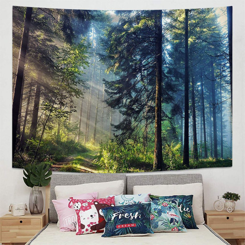 Polyester Nature Woods Room Decoration Tapestry with Hanging Accessories