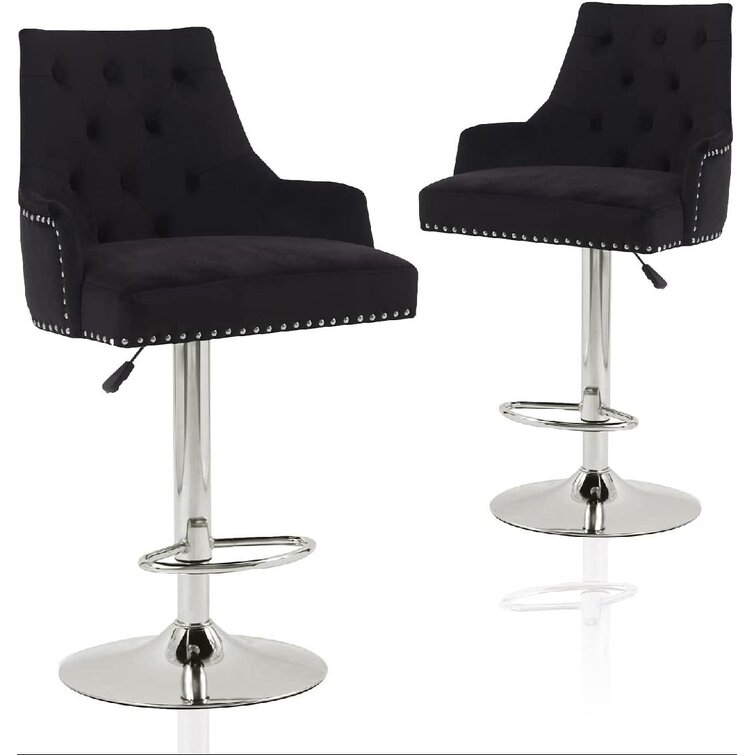 Set Of 4 Velvet fabric Bar Stool Modern Swivel Hydraulic Adjustable Chair Brown 