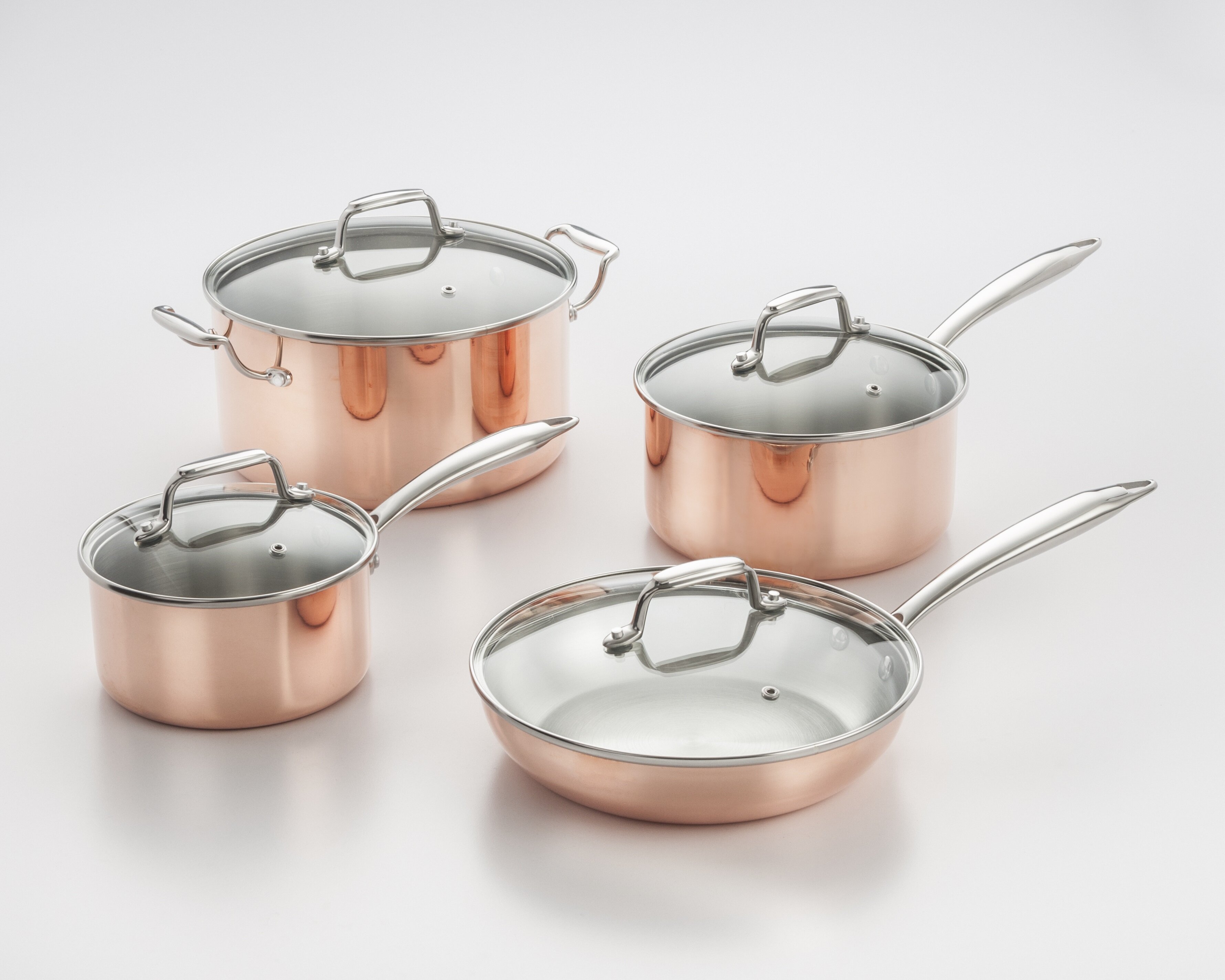 22CM S/S 3TIER STEAMER & PRESSED ALUMINIUM COPPER FRYING PAN SET COOKING KITCHEN 