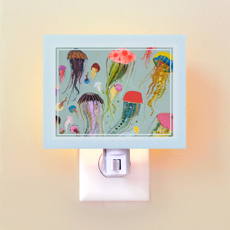 floating jellyfish aqua by eli halpin canvas night light