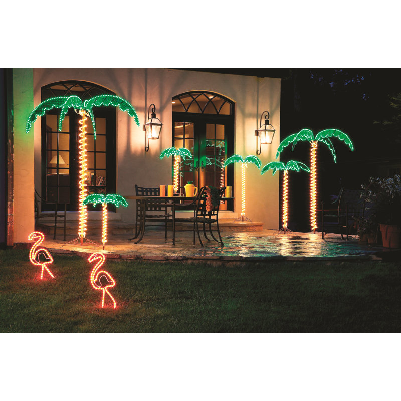 Roman Inc Tropical Holographic Rope Light Outdoor Palm Tree Tropical Holographic Rope Light Outdoor Palm Tree Decoration Lighted Display