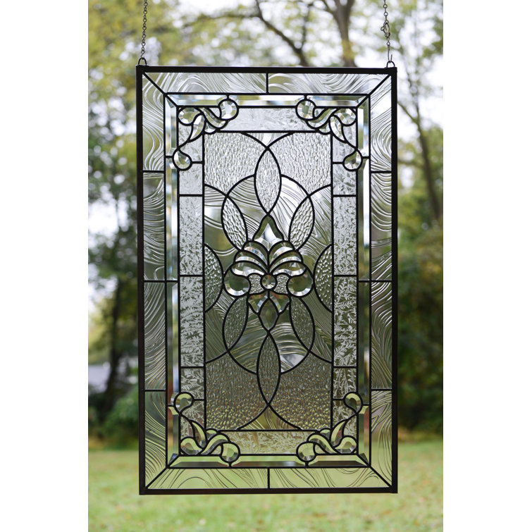 20" x 34" Stunning Handcrafted stained glass Clear Beveled window panel 