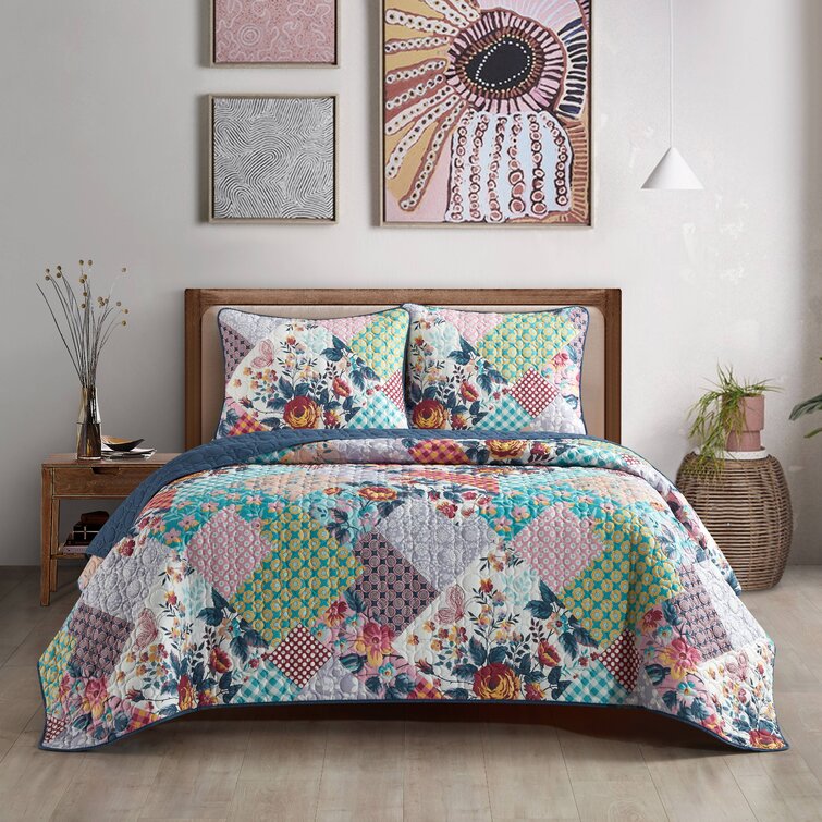 3 Piece Reversible Quilted Printed Bedspread Coverlet All Sizes 20 Colors!!! 