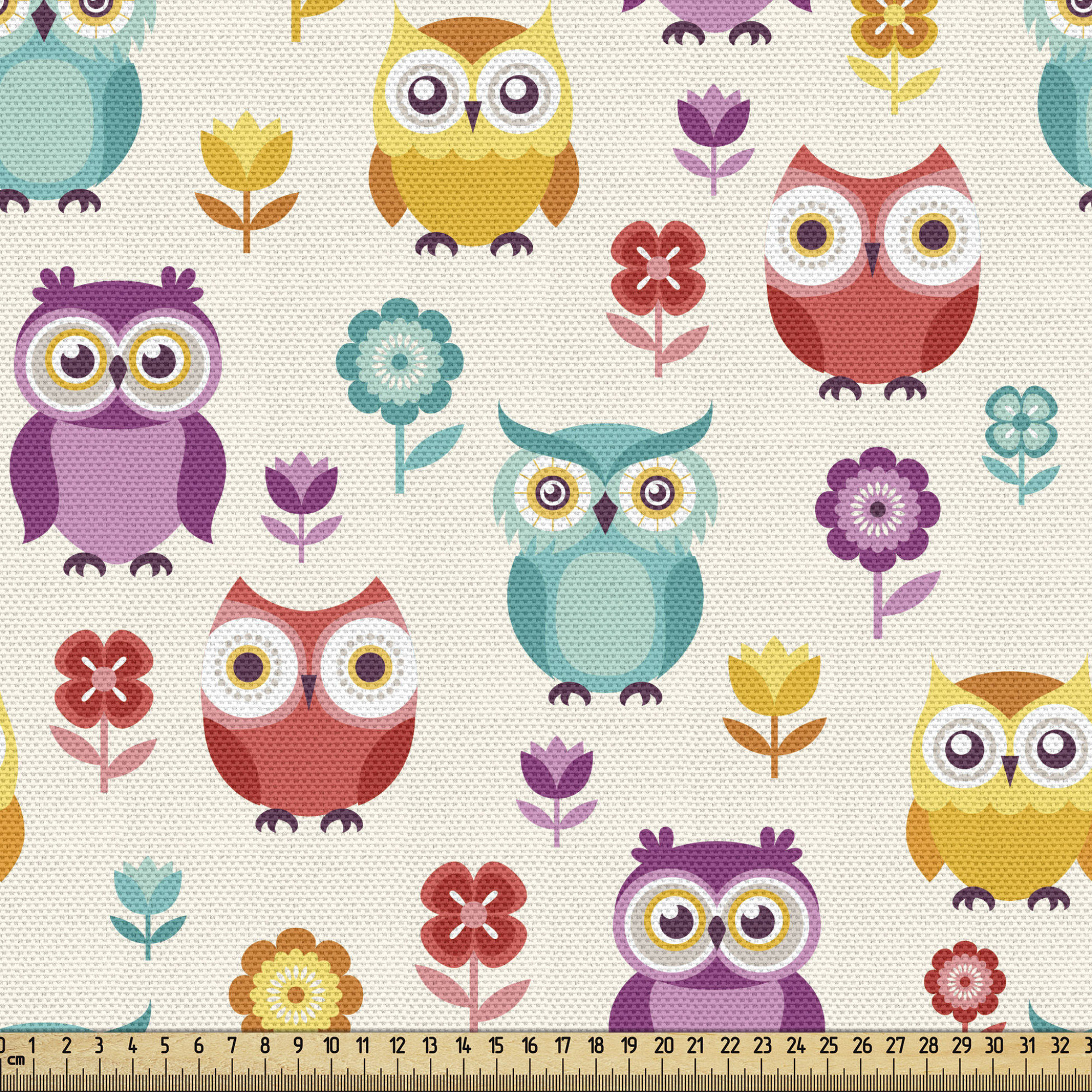 East Urban Home fab_51141_Ambesonne Owls Fabric By The Yard, Lilies Popies  And Daisies Lively Colored Nostalgic Characters Design, Decorative Fabric  For Upholstery And Home Accents, Multicolor | Wayfair