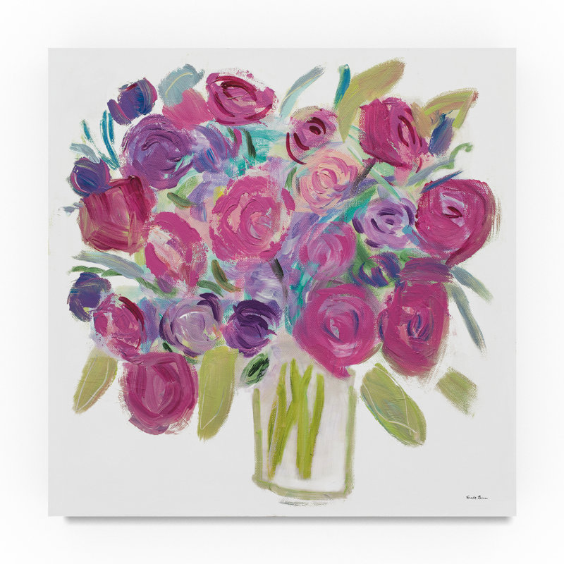 Ebern Designs Pink Roses On White Acrylic Painting Print On Wrapped Canvas Wayfair