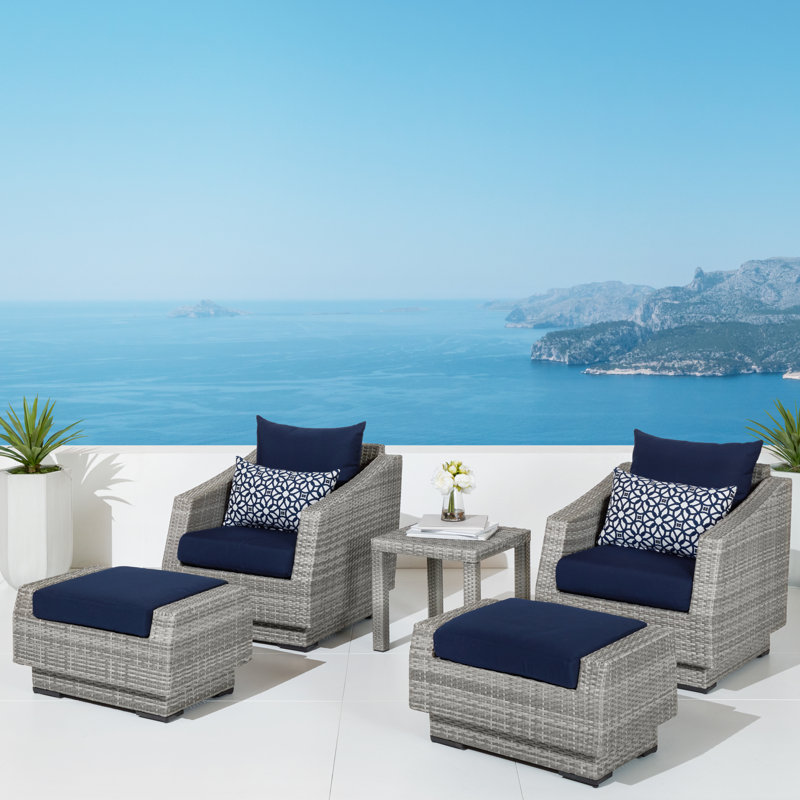 Wade Logan Castelli 5 Piece Rattan Conversation Set With Cushions