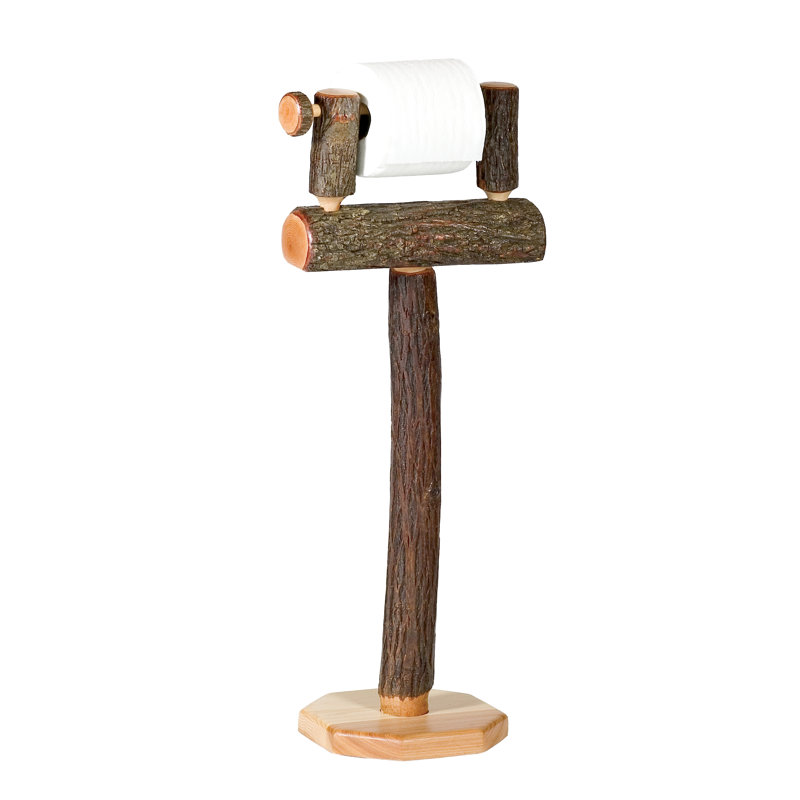 rustic wood freestanding toilet paper holder