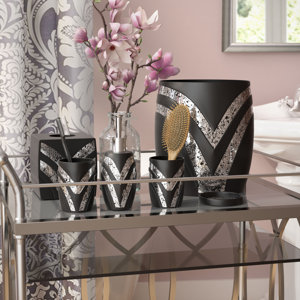 Rivet 6 Piece Black/Silver Bathroom Accessory Set