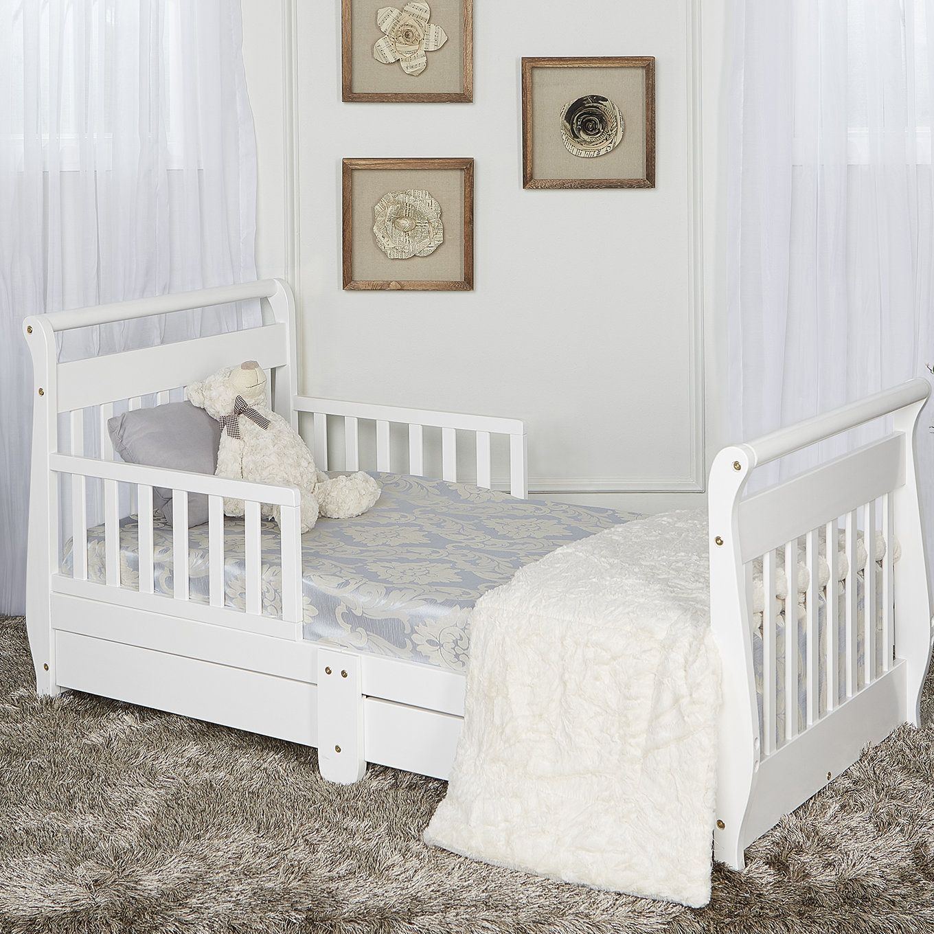 Navy Dream On Me Sleigh Toddler Bed W Storage Drawer Toddler Beds