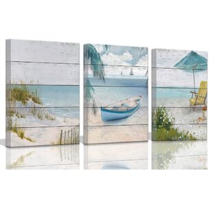Beach Huts Seaside Holiday CANVAS WALL ART TRIPLE Box Frame Print