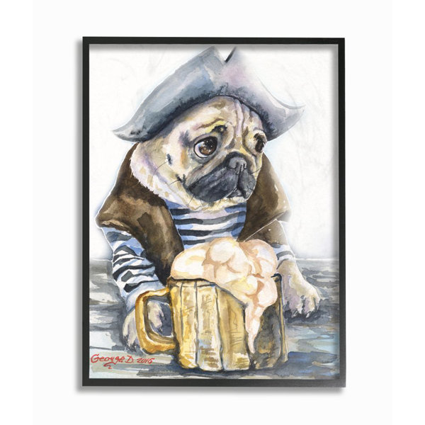 Ebern Designs Pug As Sailor Funny Dog Pet Animal Watercolor