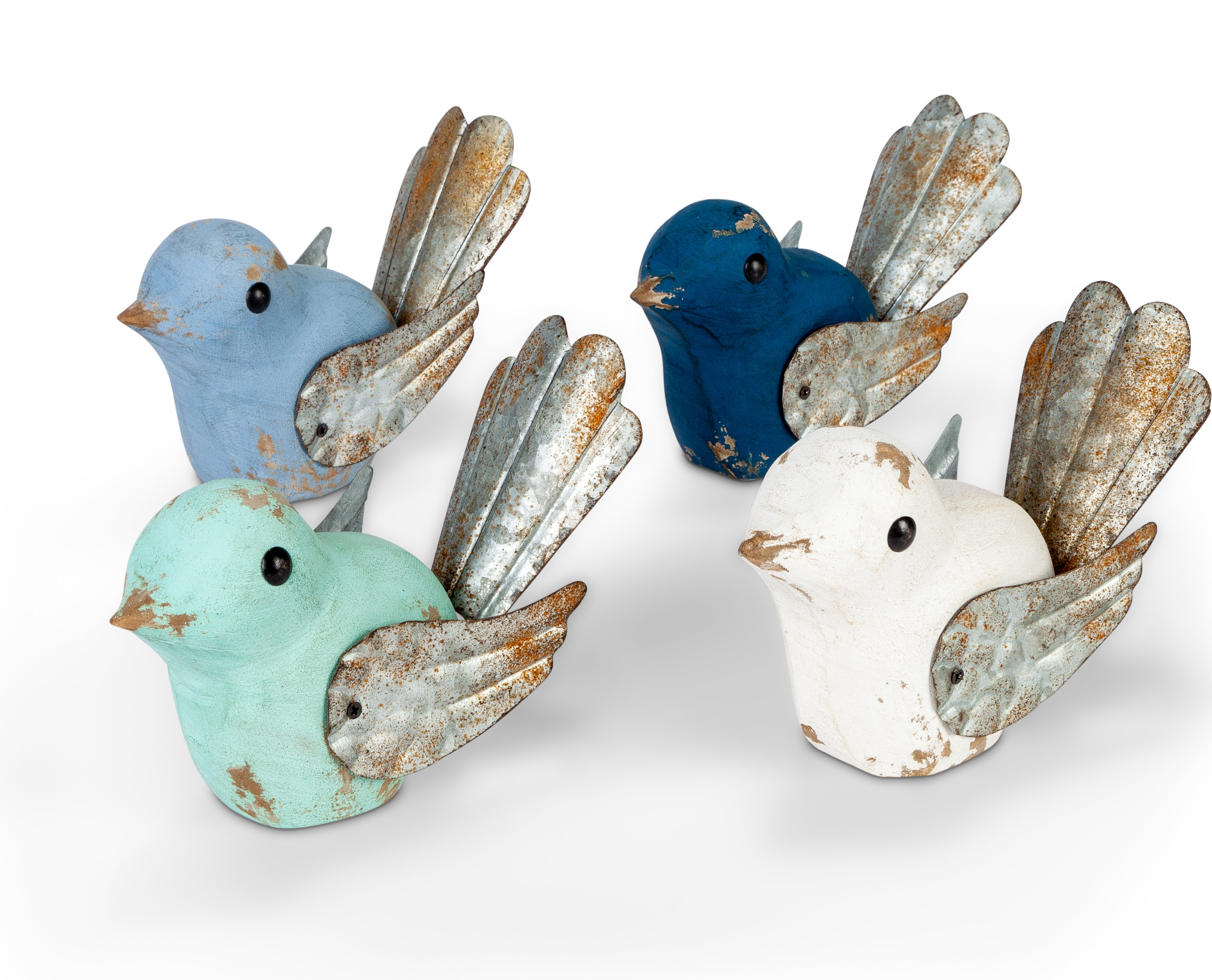 DELUXE SET//2 STONEWARE SONGBIRDS FIGURINE HOME teal brown BIRD New INTERIOR