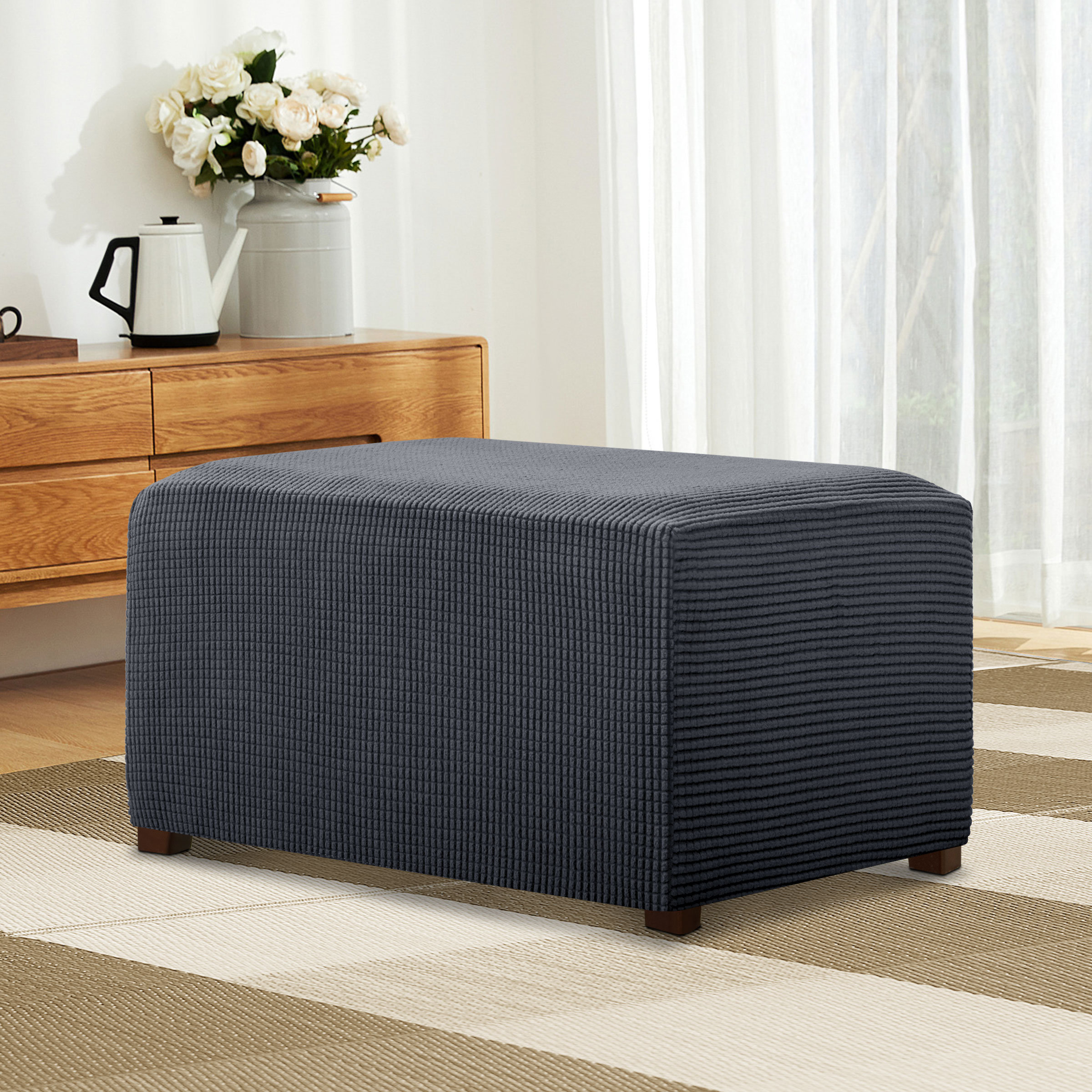 Ottoman Footrest Stool Slipcover Footstool Chair Sofa Seat Grid Patterns 