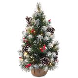 Künstlicher Weihnachtsbaum 61 cm Grün mit 50 Leuchten in Warmweiß und Ständer Silver Bristle