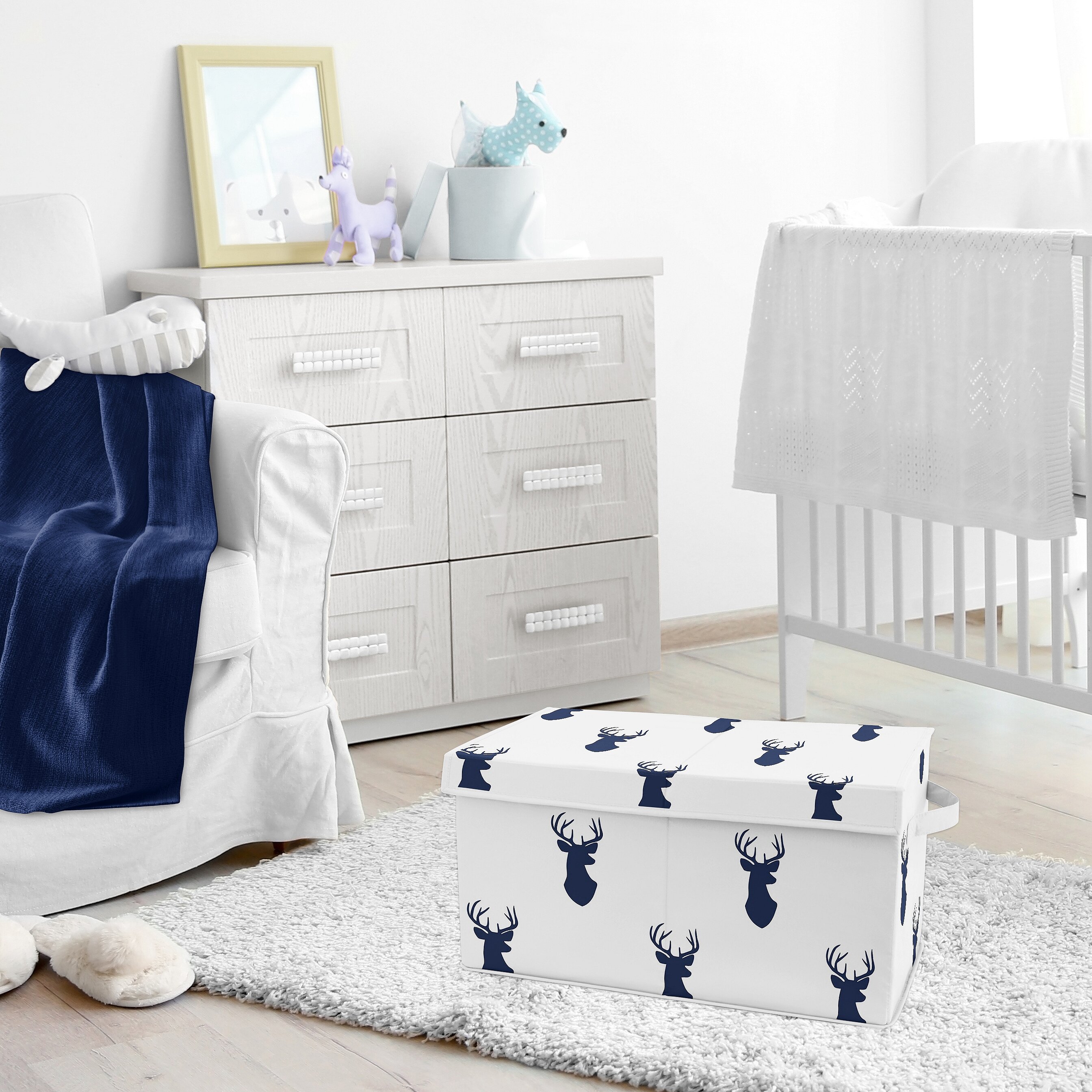 blue and white toy box