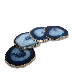 4-4.73, Set of 2, with Bumpers & Coating Geode Stone Slices with Natural Marble & Quartz Crystal Accent for Table Decor LARGE TEAL/BLUE AGATE COASTERS 