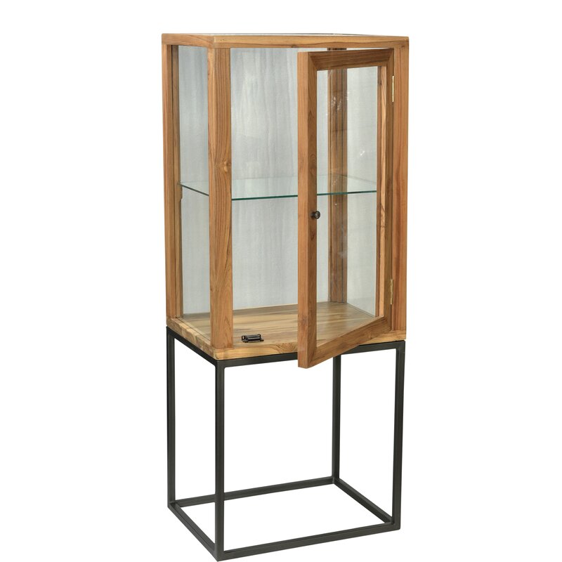 Bidkhome Small Iron Teak Glass Display Cabinet Wayfair