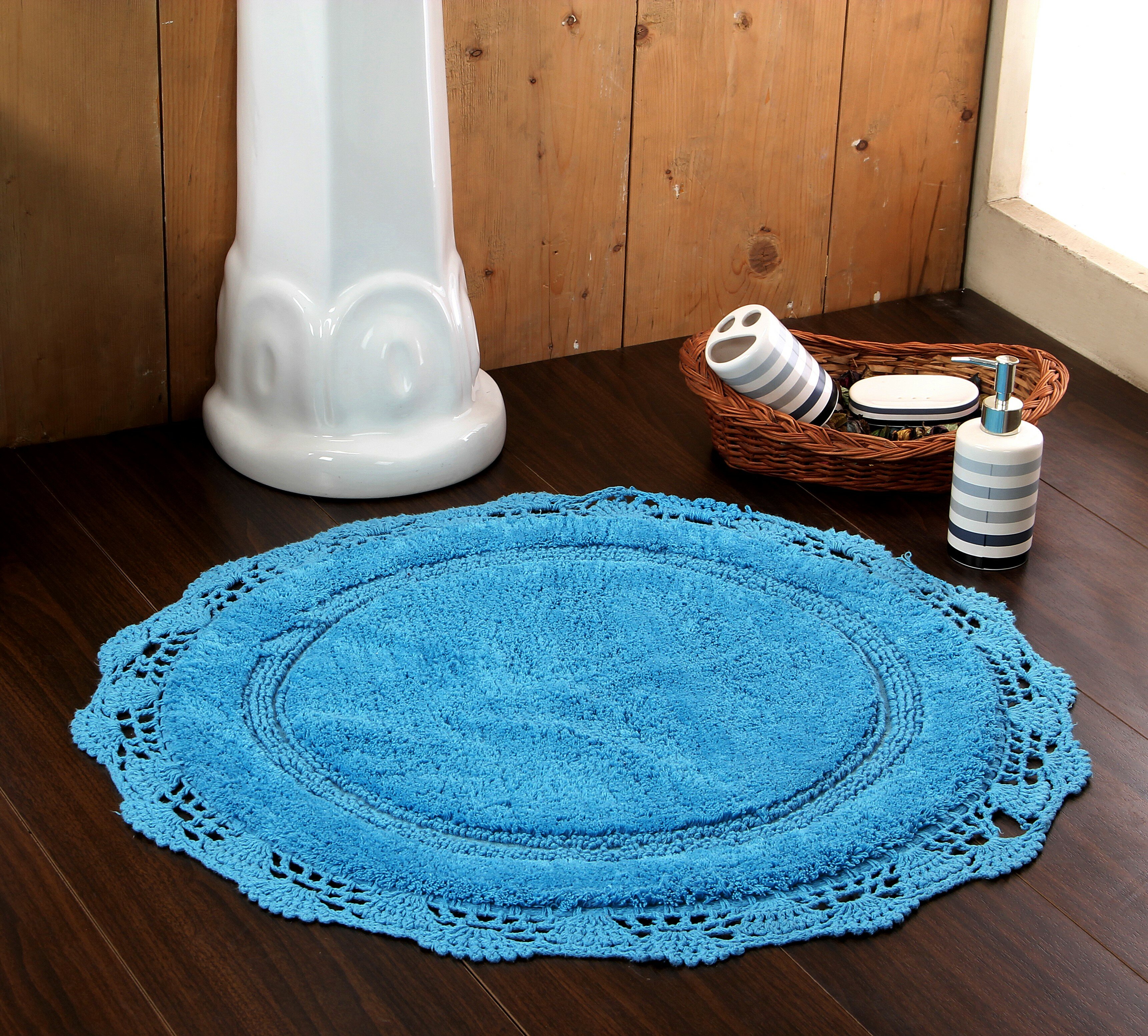 Thick Cotton Bath Mat Rug Absobant W Aqua Crocheted Round Bath Rug Lovely House Warming Gift White Soft Under Foot Bathroom Home Living