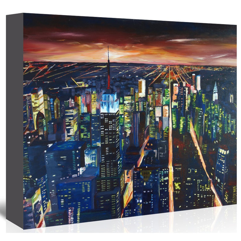 East Urban Home Empire State Building New York City Night 2 Graphic Art On Wrapped Canvas Wayfair