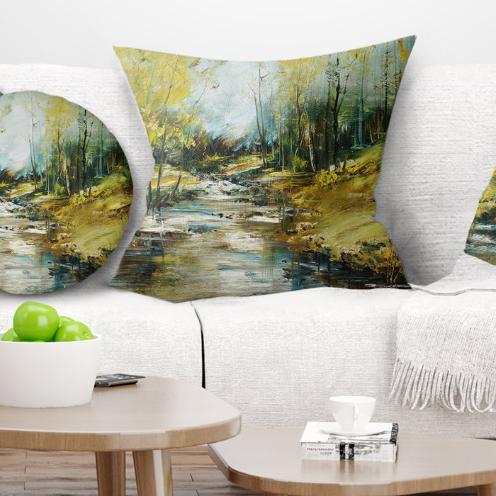 East Urban Home Landscape Creek In The Forest Oil Painting Pillow