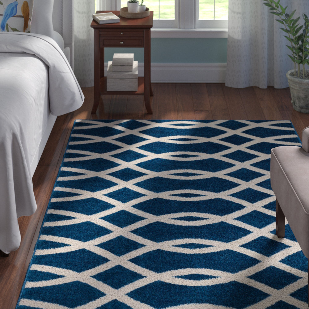 Andover Mills Chrisman Geometric Navy Blue White Rug Reviews Wayfair