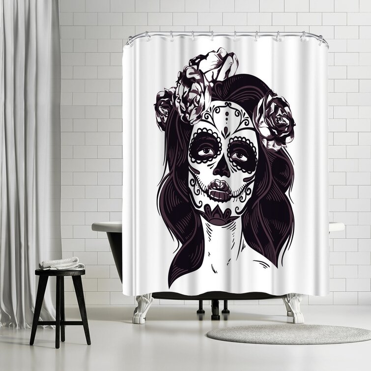Halloween Watercolor Undead Skull Skeleton Waterproof Fabric Shower Curtain Set 