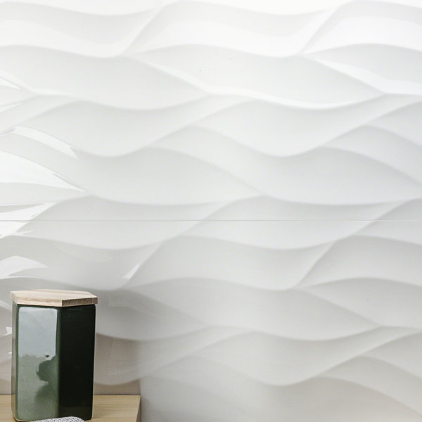 White waved surface subway tiles
