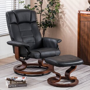 NEW LEATHER SWIVEL RECLINER CHAIR w FOOT STOOL ARMCHAIR HOME OFFICE 