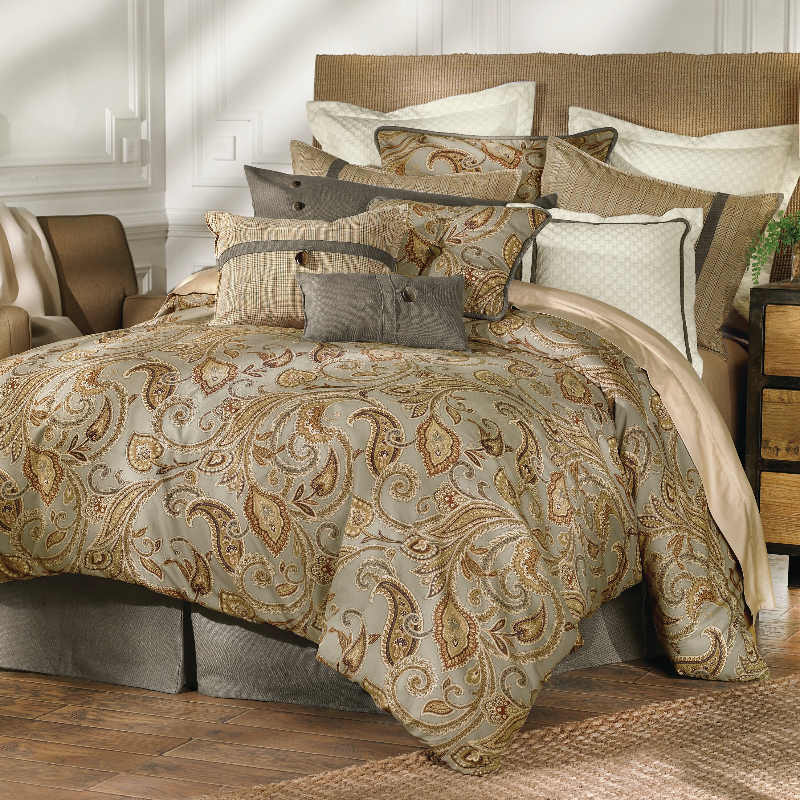 brown and white duvet set