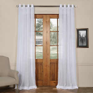 Chandler Solid Faux Linen Sheer Grommet Single Curtain Panel